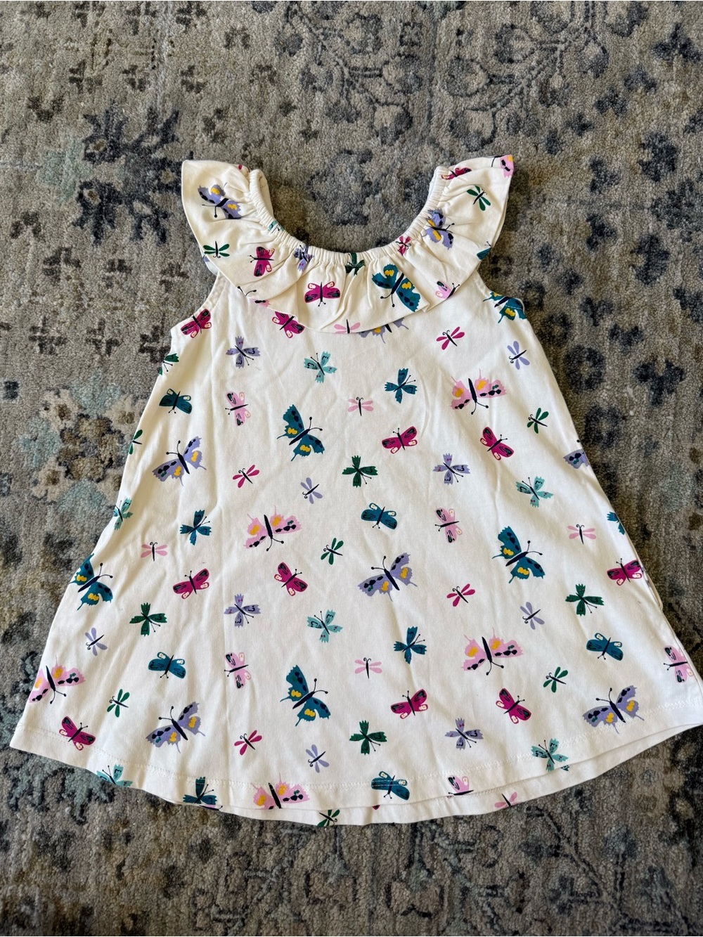 NWOT Hanna Andersson Cream Dress w/ Multicolor Butterfly Print